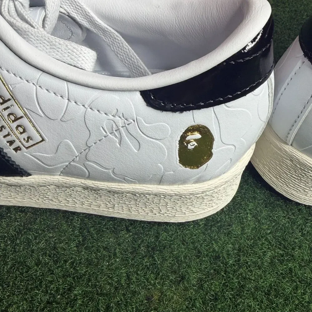 Sz 7 Adidas Originals x BAPE Superstar FTWWHT/CBLACK/OWHITE JR2701
